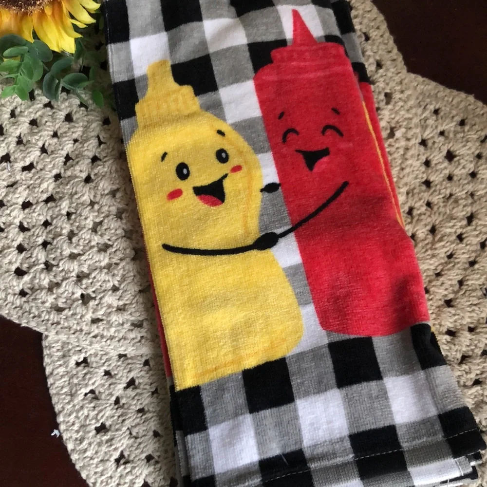 BBQ Party Ketchup & Mustard Kitchen Towel - Yellow & Red